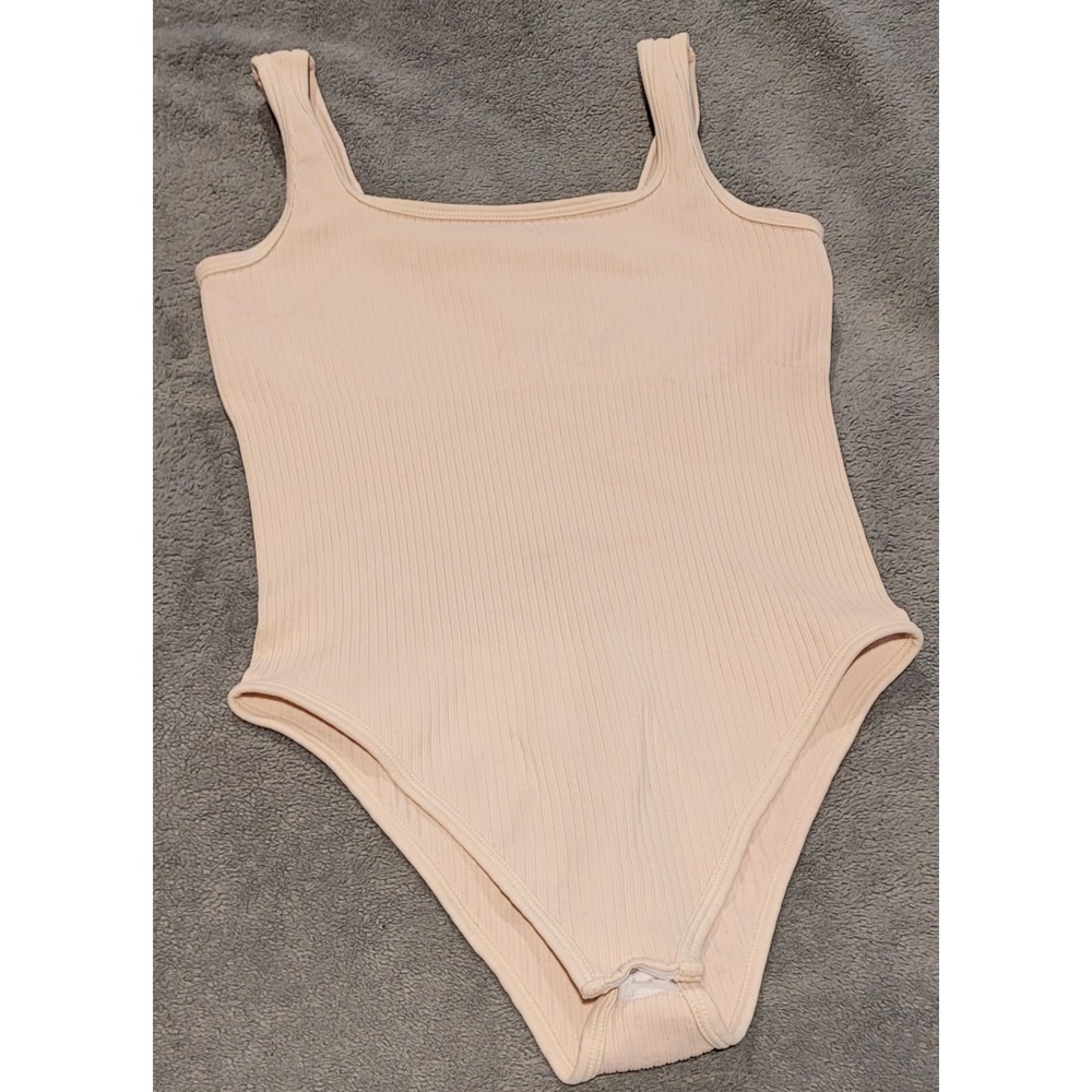 OQQ Women's Ribbed Bodysuit Short Sleeve, Casual,soft Pink,size Small